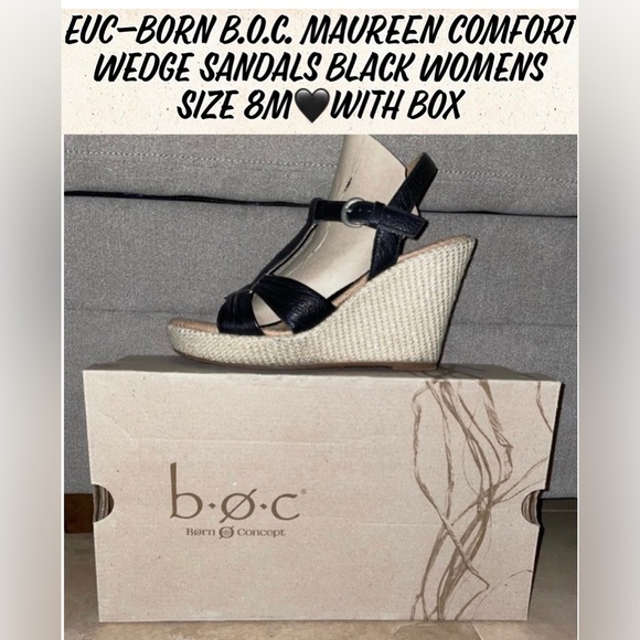 EUC-Born B.o.c. Maureen Comfort Wedge Sandals Black Womens Size 8M🖤with Box - Picture 13 of 13